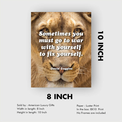 Sometimes You Must Go to War With Yourself to Fix Yourself- Motivational Quotes Wall Art -8 x 10" Lion Image Poster Print-Ready to Frame. Inspirational Home-School-Office-Gym Decor. Great Advice!