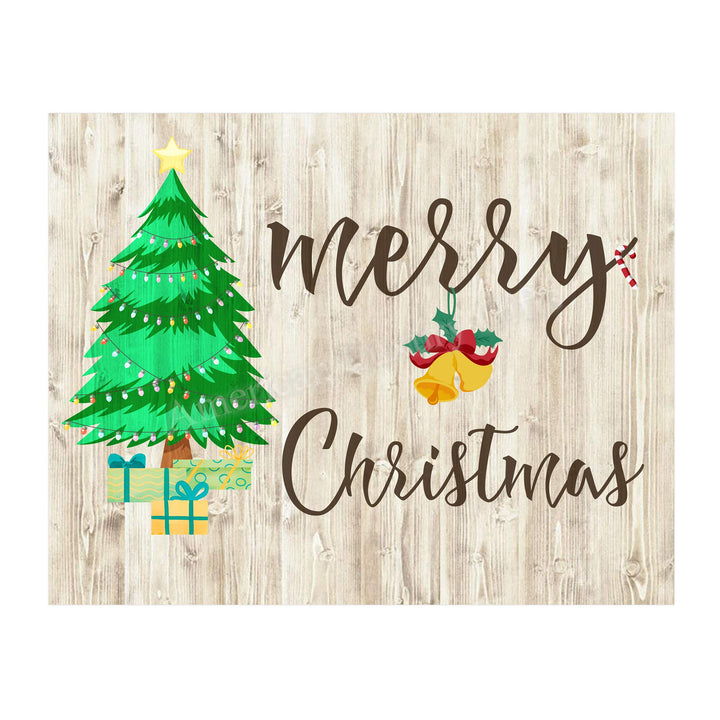 Merry Christmas Rustic Holiday Wall Decor -14 x 11" Festive Winter Art Print with Christmas Tree Image-Ready to Frame. Home-Kitchen-Farmhouse-Welcome Decor. Great Christian Gift! Printed on Paper.