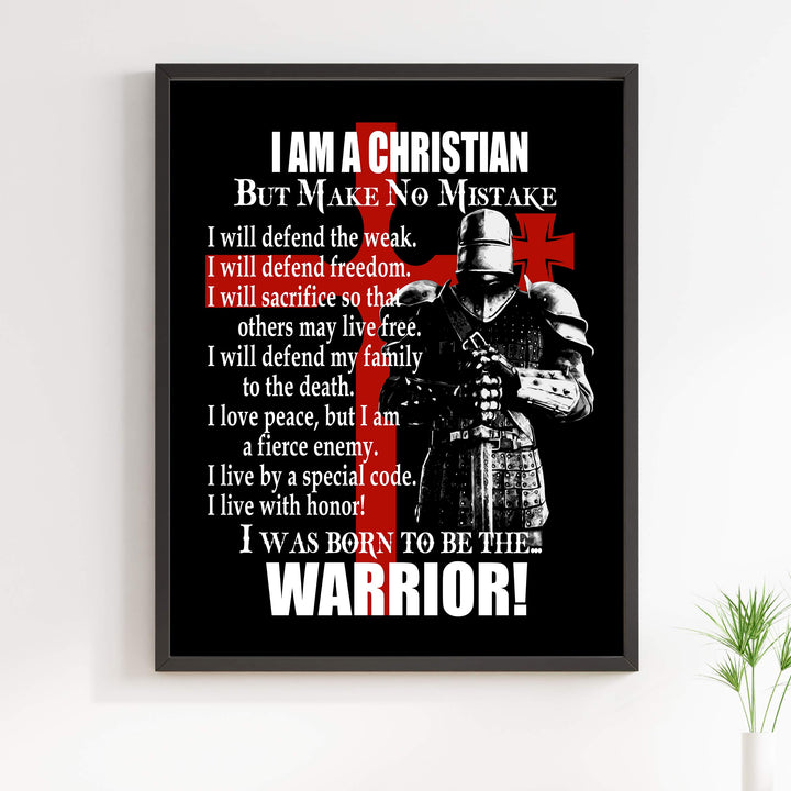 I Am A Christian-I Was Born To Be The Warrior Inspirational Quotes Wall Art -11 x 14" Fierce Motivational Wall Print-Ready to Frame. Home-Office-Church Decor. Perfect Gift of Faith &amp; Inspiration!