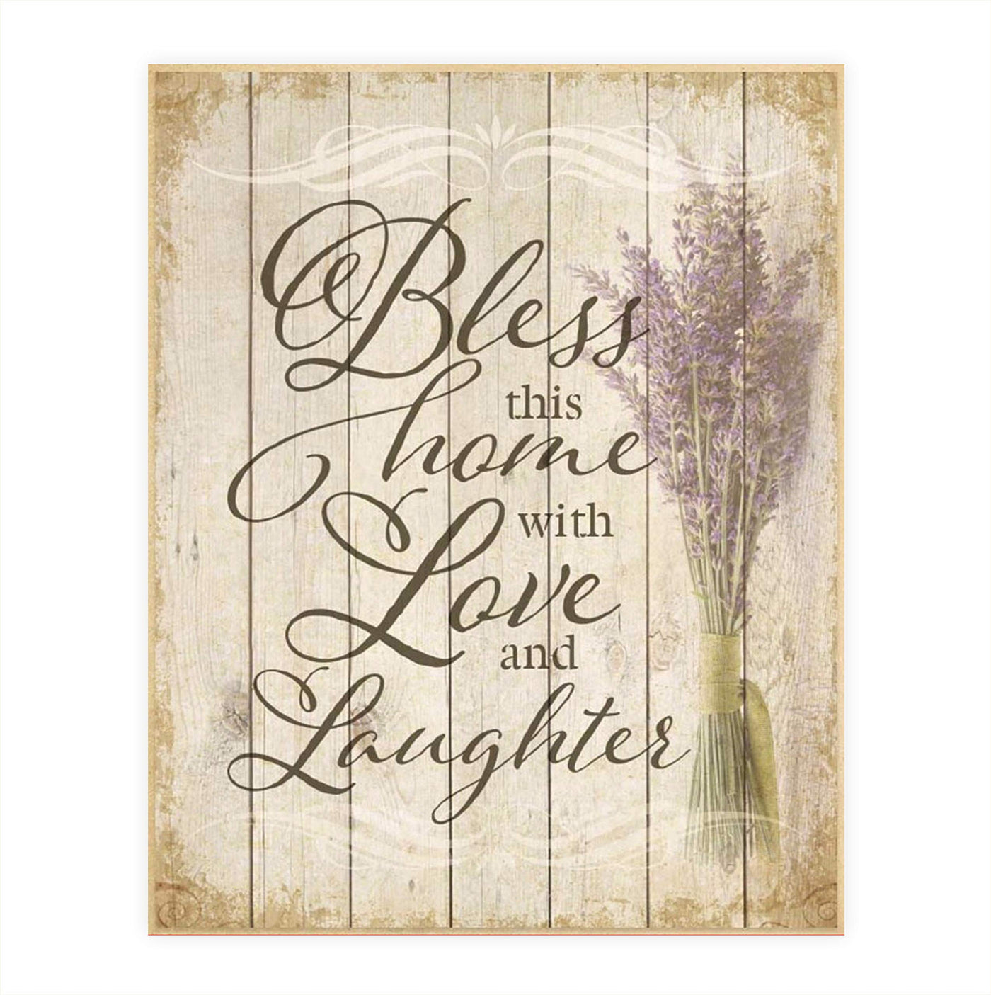 Bless This Home With Love and Laughter- Wood Sign Replica Print- 8 x 10"- Ready to Frame. Rustic, Distressed Home D?cor-Kitchen Decor-Dining D?cor- Great Heartfelt Message-Perfect Housewarming Gift.