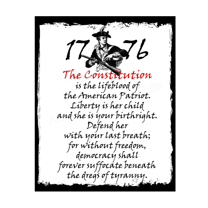 The Constitution Is the Lifeblood of the American Patriot Patriotic Wall Art -11 x 14" Motivational USA Print-Ready to Frame. Rustic Decor for Home-Office-Bar-Cave. Show Your Love of USA &amp; Freedom!