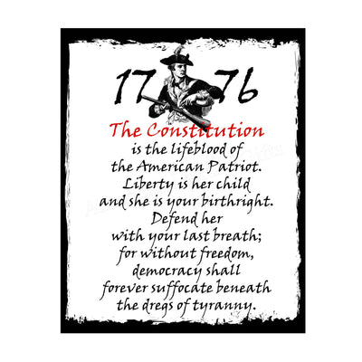 The Constitution Is the Lifeblood of the American Patriot Patriotic Wall Art -11 x 14" Motivational USA Print-Ready to Frame. Rustic Decor for Home-Office-Bar-Cave. Show Your Love of USA & Freedom!