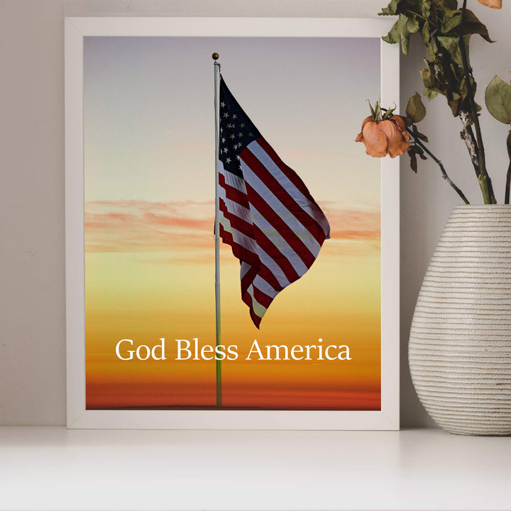 God Bless America-American Flag Sunset Photo Print -8 x 10" Patriotic Poster Print-Ready to Frame. Typographic Wall Art Decor for Home-Office-Library-School-Man Cave. Display Your Patriotism!