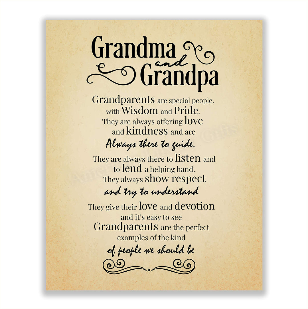 Grandpa &amp; Grandma-Always There to Guide Family Wall Art Sign-8 x 10" Distressed Parchment Poster Print-Ready to Frame. Inspirational Home-Family Room-Farmhouse Decor. Perfect Gift for Grandparents!