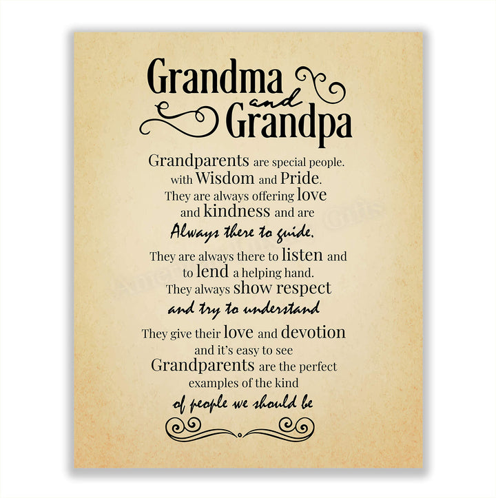 Grandpa &amp; Grandma-Always There to Guide Family Wall Art Sign-8 x 10" Distressed Parchment Poster Print-Ready to Frame. Inspirational Home-Family Room-Farmhouse Decor. Perfect Gift for Grandparents!