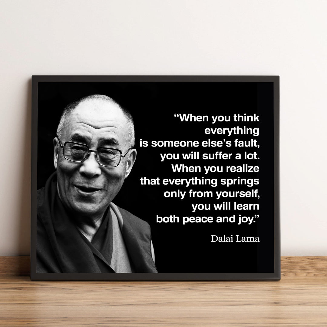 Dalai Lama-"You Will Learn Both Peace &amp; Joy"-Spiritual Quotes Wall Art -8 x 10" Typographic Portrait Print-Ready to Frame. Inspirational Home-Studio-Office-Zen Decor. Perfect Life Lesson for All!