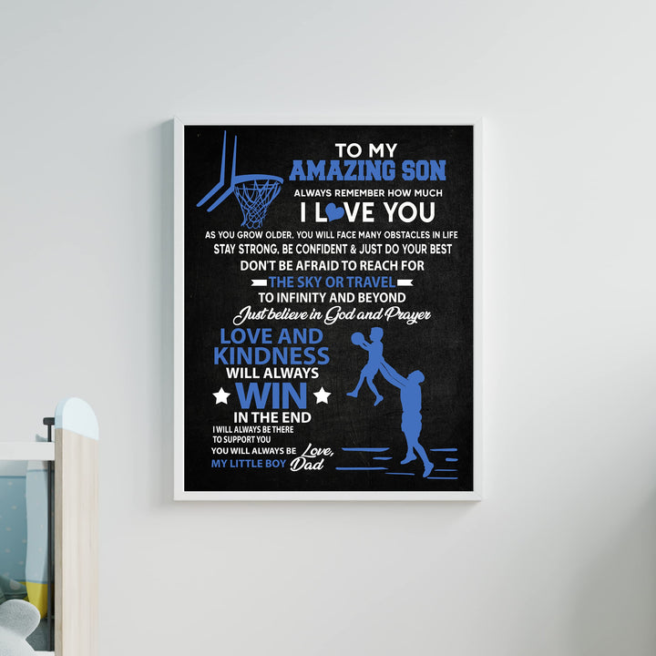 To My Amazing Son -Basketball Inspirational Family Wall Art Sign -11 x 14" Motivational Typographic Poster Print -Ready to Frame. Loving Message for Any Son. Great Birthday-Graduation-Wedding Gift!