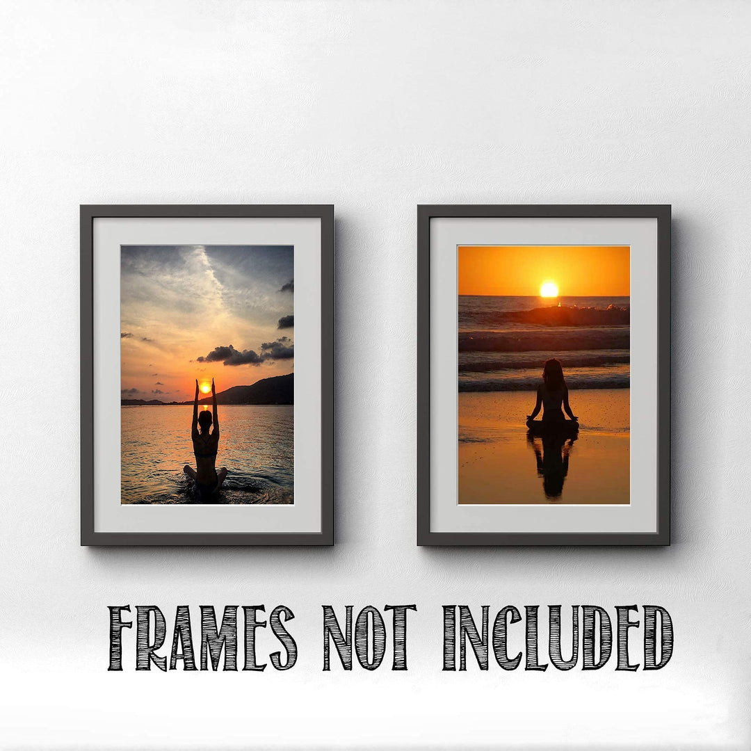 Yoga-Beach Zen at Sunset - 2 Image Set- 8 x 10"s Print Wall Art Ready to Frame. Home D?cor, Office D?cor &amp; Wall Print. Make a Perfect Inspiration Gift for Yoga &amp; Beach Lovers