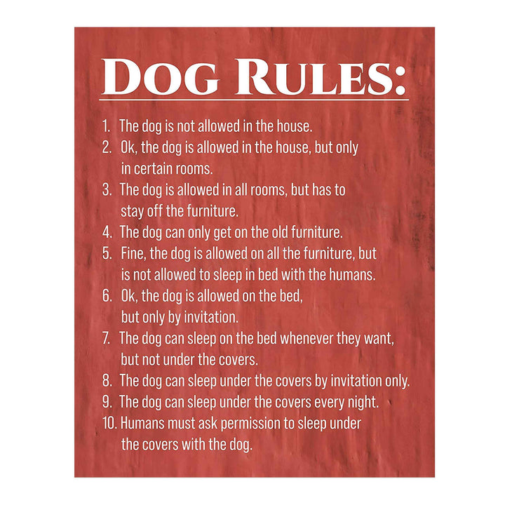 Dog Rules Funny Wall Sign -11 x 14" Typographic Art Print-Ready to Frame. Home-Kitchen-Entryway Decor. Great Housewarming Gift-Perfect for Dog Lovers! Humorous Reminders for Guests &amp; Pet Owners!