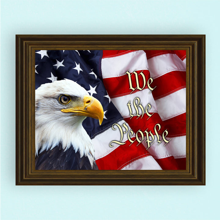 We the People-Rustic American Flag Wall Art -10 x 8" Patriotic USA Eagle Picture Print -Ready to Frame. Home-Office-School-Bar-Man Cave Decor! Great Gift for Military-Veterans &amp; All Patriots!