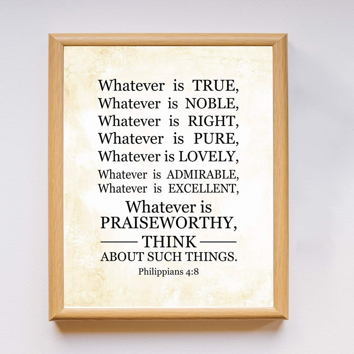 Whatever Is Praiseworthy-Philippians 4:8-Bible Verse Wall Art-11 x 14" Scripture Wall Sign-Ready to Frame. Christian Typographic Poster Print for Home-Office-Church. Great Sunday School D?cor!