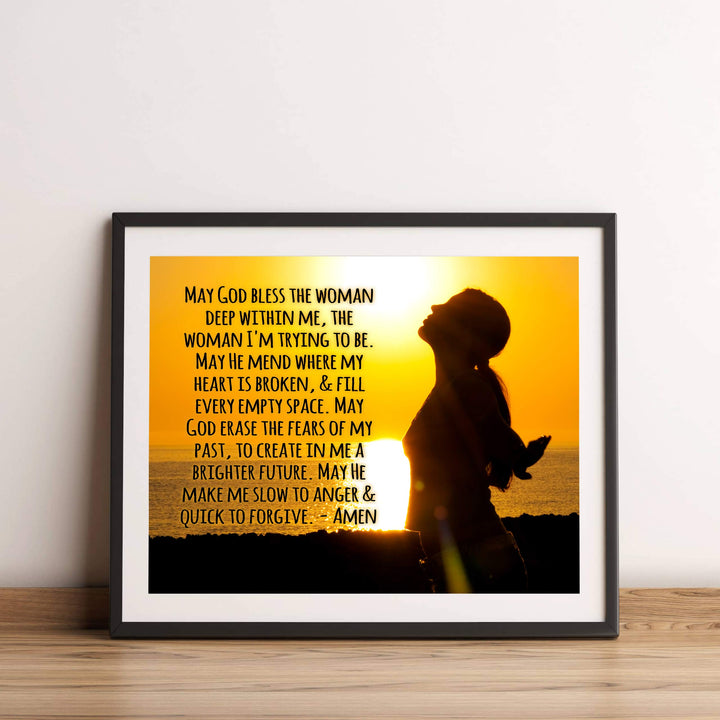 ?May God Bless the Woman Deep Within Me" Inspirational Prayer Wall Art -14 x 11" Rustic Christian Poster Print-Ready to Frame. Home-Office-Farmhouse-Church Decor. Great Religious Gift of Faith!