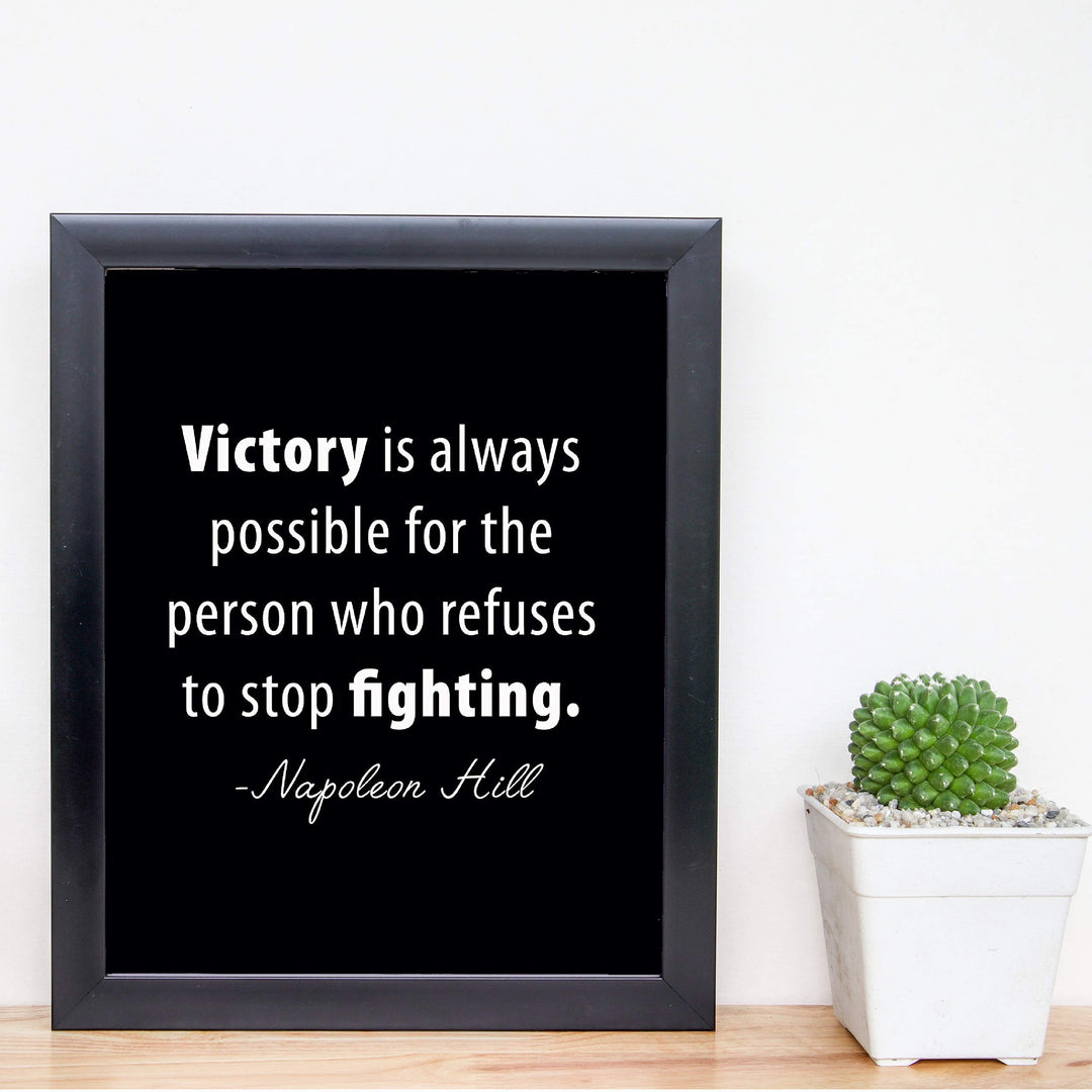 Napoleon Hill Quotes-"Victory Is Possible for Those Who Stop Fighting" Inspirational Wall Art -8 x 10" Modern Typographic Print-Ready to Frame. Motivational Decor for Home-Office-Gym-School.