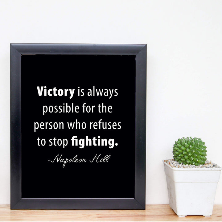 Napoleon Hill Quotes-"Victory Is Possible for Those Who Stop Fighting" Inspirational Wall Art -8 x 10" Modern Typographic Print-Ready to Frame. Motivational Decor for Home-Office-Gym-School.