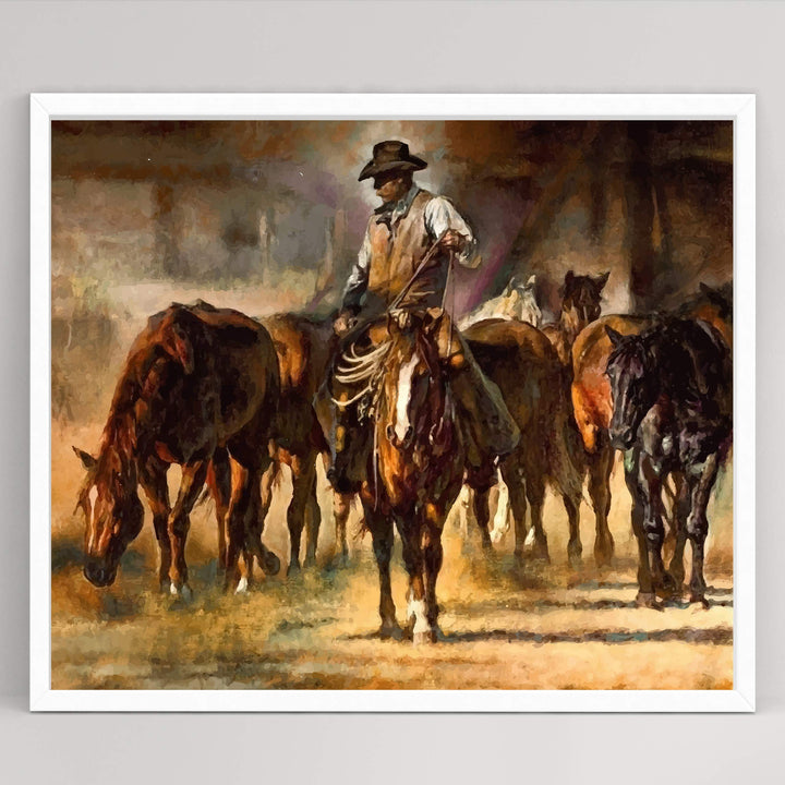 Cowboy Riding Horses- Western Wall Art Sign- 10 x 8"- Country Rustic Replica Art Print-Ready to Frame. Home-Lodge-Camp-Cabin Decor. Great Gift for Cowboys &amp; Horse Lovers!