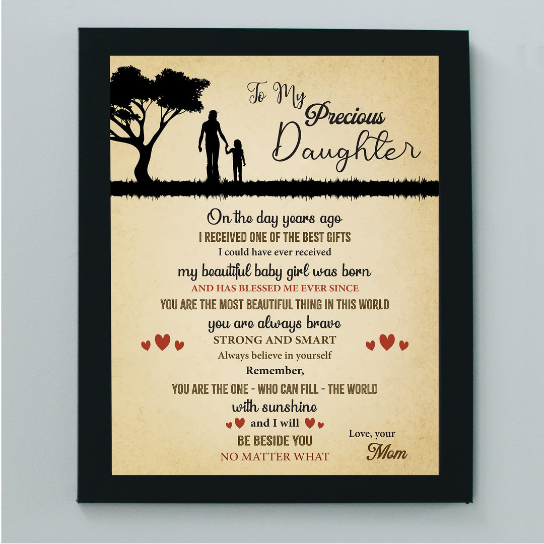 To My Precious Daughter -Love Mom Inspirational Family Wall Art -8 x 10" Rustic Mom &amp; Daughter Silhouette Print -Ready to Frame. Home - Girls Bedroom Decor. Loving, Keepsake Gift for All Daughters!