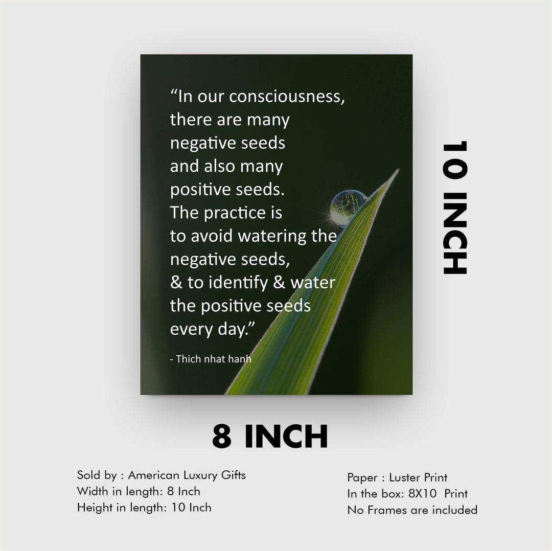 Identify and Water the Positive Seeds Every Day -Thich Nhat Hanh Mindfulness Quotes -8 x 10" Spiritual Wall Art Print-Ready to Frame. Home-Office-Studio-Meditation-Zen Decor. Great Reminder!
