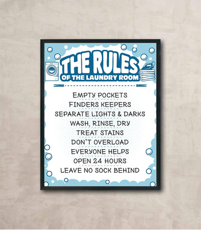 Rules of the Laundry Room-Leave No Sock Behind-Funny Signs Wall Art-8 x 10" Vintage Typographic Poster Print-Ready to Frame. Home-Guest House Decor-Accessories. Funny Decor to Inspire Home Duties!