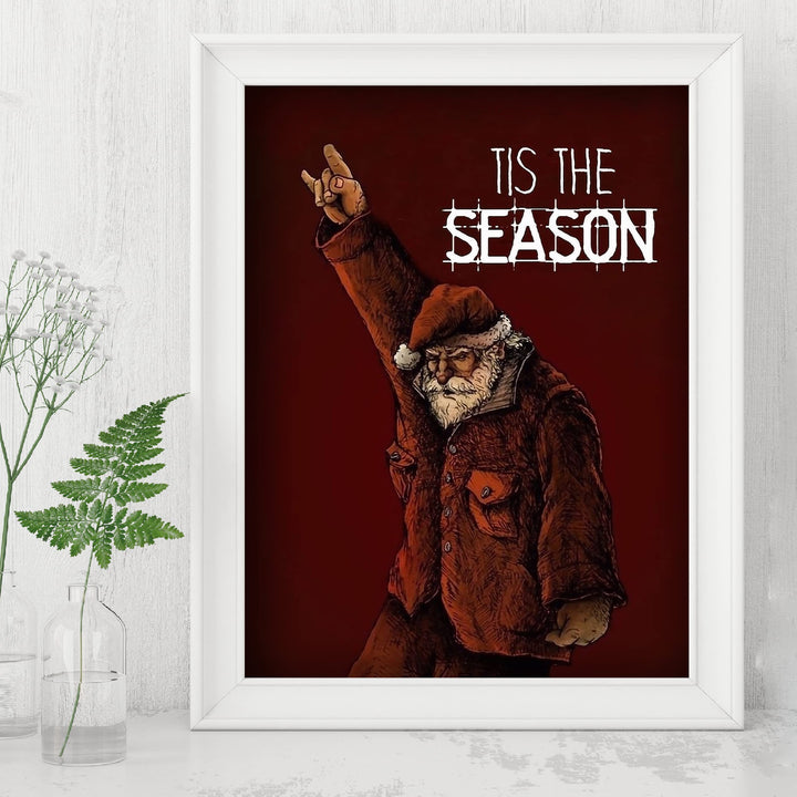 Tis The Season Christmas Santa Wall Decor -8 x 10" Fun Holiday Rock Music Lovers Wall Print -Ready to Frame. Perfect Home-Welcome-Farmhouse-Bar-Cave Decor. Festive Decoration and Great Gift!