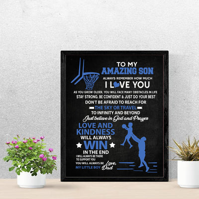 To My Amazing Son -Basketball Inspirational Family Wall Art Sign -11 x 14" Motivational Typographic Poster Print -Ready to Frame. Loving Message for Any Son. Great Birthday-Graduation-Wedding Gift!