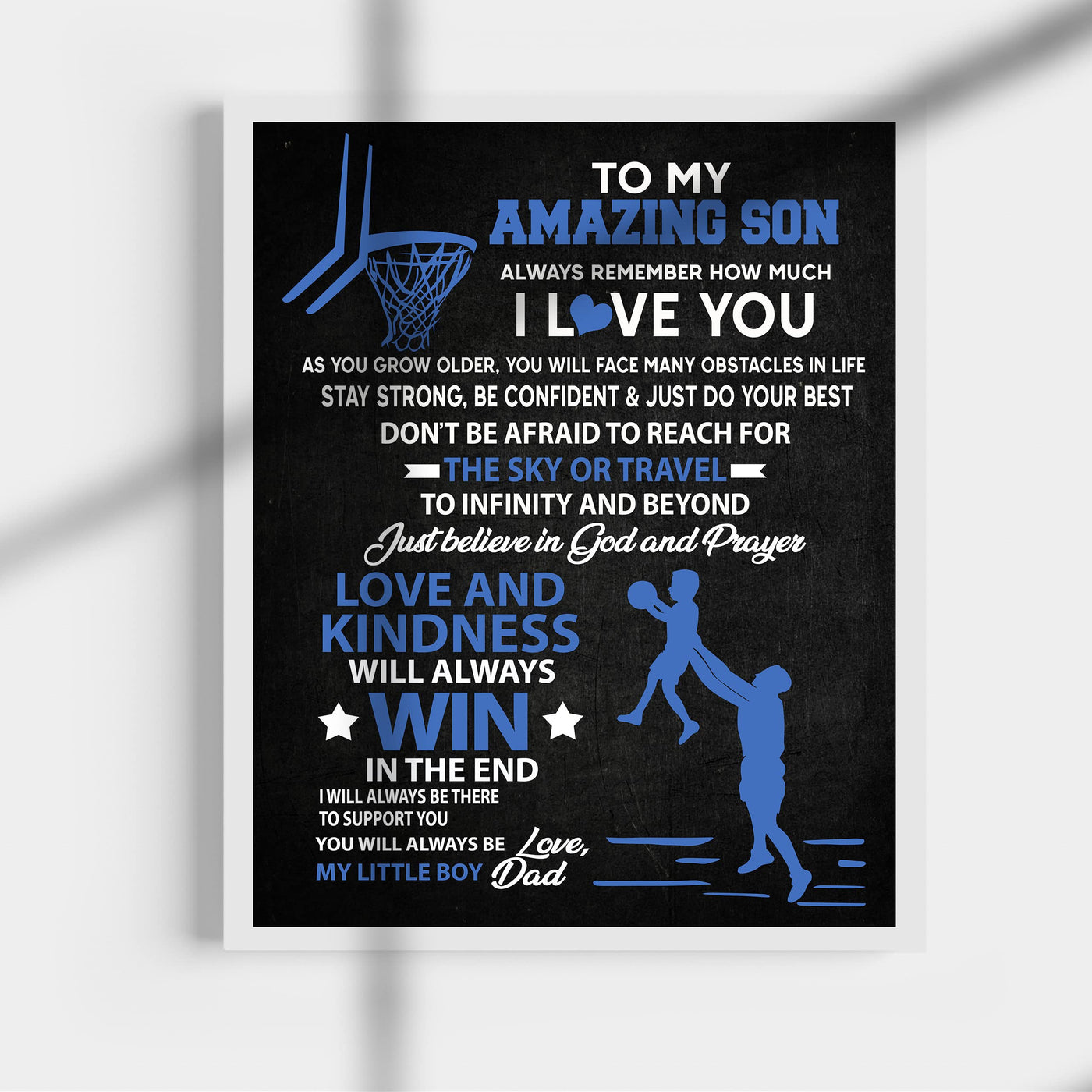 To My Amazing Son -Basketball Inspirational Family Wall Art Sign -11 x 14" Motivational Typographic Poster Print -Ready to Frame. Loving Message for Any Son. Great Birthday-Graduation-Wedding Gift!