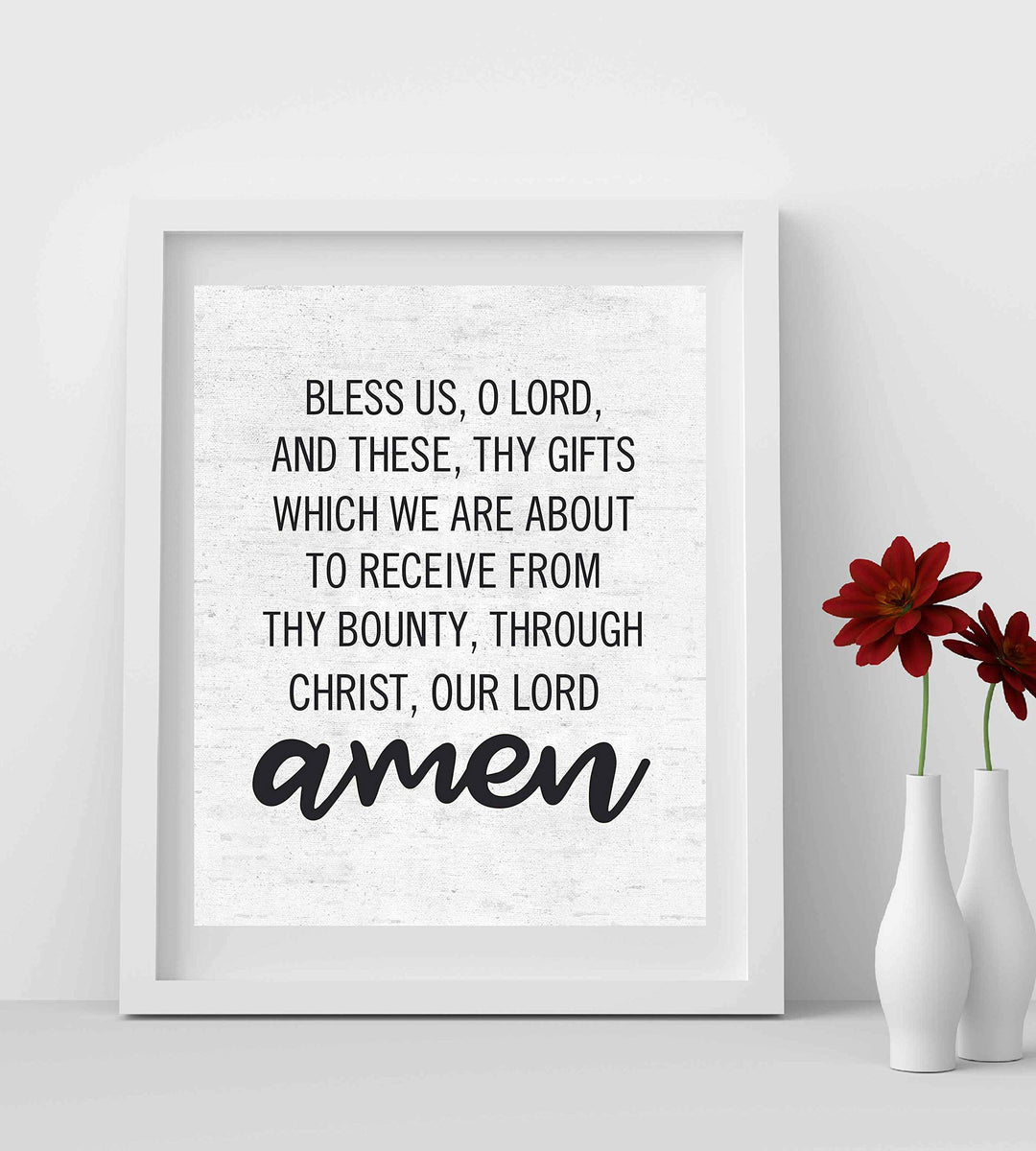 Bless Us, Oh Lord, And These, Thy Gifts Christian Prayer Wall Art -8x10" Rustic Typographic Poster Print-Ready to Frame. Inspirational Decor for Home-Office-Church. Perfect for Kitchen-Dining Room!