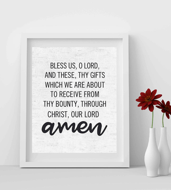 Bless Us, Oh Lord, And These, Thy Gifts Christian Prayer Wall Art -8x10" Rustic Typographic Poster Print-Ready to Frame. Inspirational Decor for Home-Office-Church. Perfect for Kitchen-Dining Room!