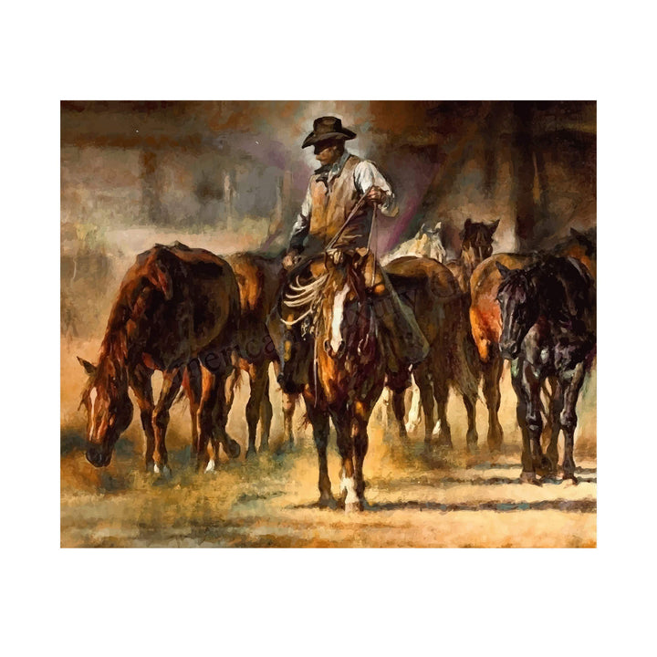 Cowboy Riding Horses- Western Wall Art Sign- 10 x 8"- Country Rustic Replica Art Print-Ready to Frame. Home-Lodge-Camp-Cabin Decor. Great Gift for Cowboys &amp; Horse Lovers!