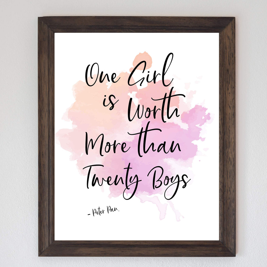 Peter Pan Quotes Wall Art-"One Girl Is Worth Twenty Boys" -8 x 10" Inspirational Typographic Art Print-Ready to Frame. Perfect Decor for Home-Bedroom-Nursery. Great Gift for All Disney Fans!