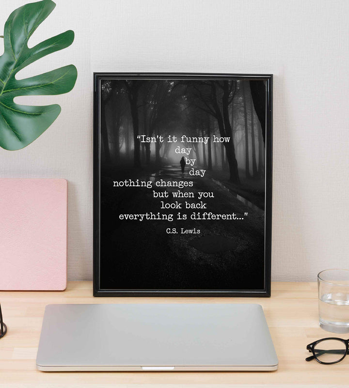 C.S. Lewis Quotes Wall Art-"When You Look Back Everything Is Different"- 8 x 10" Inspirational Typographic Photo Print-Ready to Frame. Modern Home-Office-School Decor. Great Gift &amp; Life Lesson!