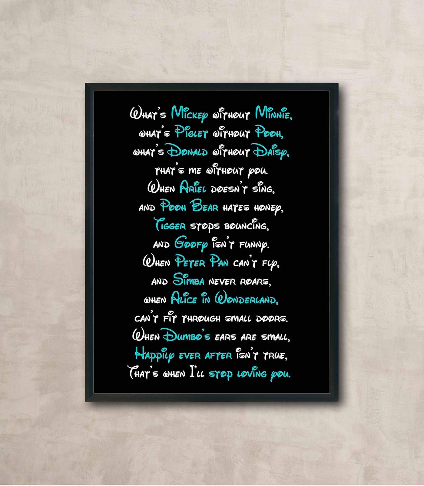 What's Mickey Without Minnie- Love Poem Wall Art Decor -11 x 14" Cute Disney Characters Poetry Print -Ready to Frame. Modern Typographic Design. Romantic Gift for Spouse-Partner-Newlyweds!