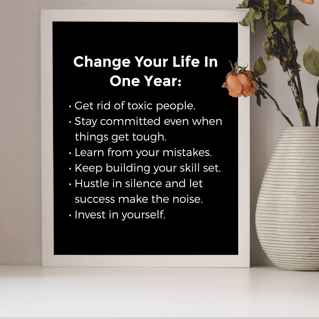 Change Your Life In One Year- Inspirational Wall Art Decor -8 x 10" Motivational Typography Print- Ready to Frame. Modern Sign for Home -Office -Classroom Decor. Great Gift for Motivation!