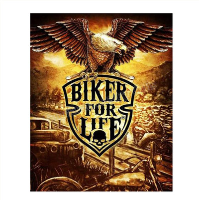 Biker for Life- Wall Art Print- 8 x10 Retro Wall Decor Design w/Eagle & Motorcycles- Ready To Frame. Harley Davidson-Motorcycle Gifts. Home Decor-Office Decor. Perfect Gift for Man Cave-Bar-Garage.