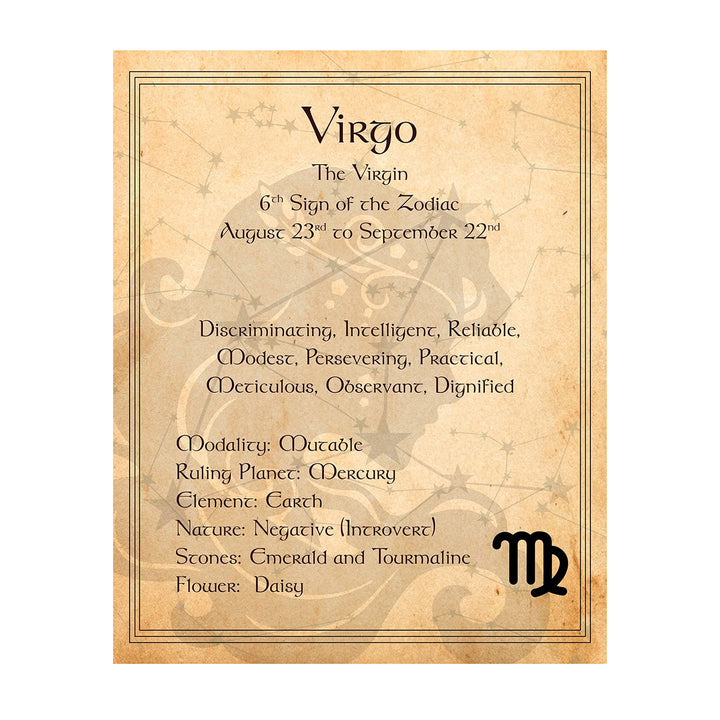 Virgo-The Virgin- Zodiac Sign Wall Art. 8 x 10" Print Wall Print-Ready to Frame. Constellation Design-Astrology Decor for Home-Office-Bedroom. Horoscope&