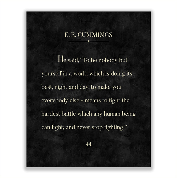E. E. Cummings-"Fight the Hardest Battle &amp; Never Stop Fighting" Book Page Wall Sign-8 x 10" Word Art Print-Ready to Frame. Home-Office-Library Decor. Great Literary Gift for Poetry-Cummings Fans!