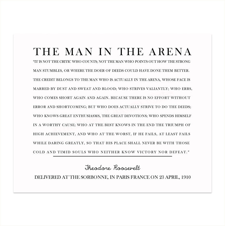 Teddy Roosevelt Quotes-"The Man in the Arena"-Inspirational Quote Wall Art Sign-14 x 11" Motivational Poster Print-Ready to Frame. Ideal Home-Office-Classroom-Library D?cor. Great Gift of Leadership!