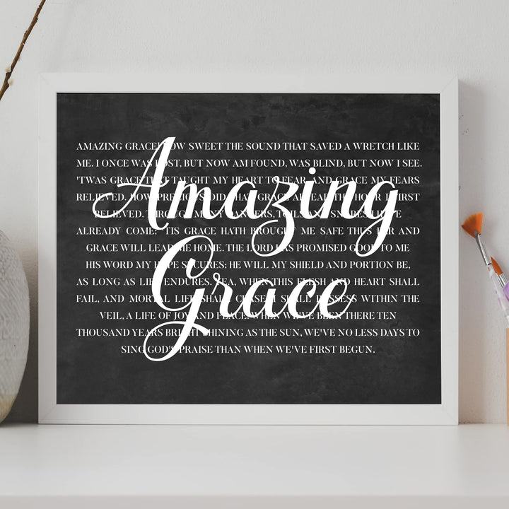 Amazing Grace Christian Hymn Music Wall Art -14 x 11" Inspirational Scripture Song Lyrics Word Art Print -Ready to Frame. Classic Hymnal Decoration for Home-Office-Church-Religious Decor &amp; Gifts!
