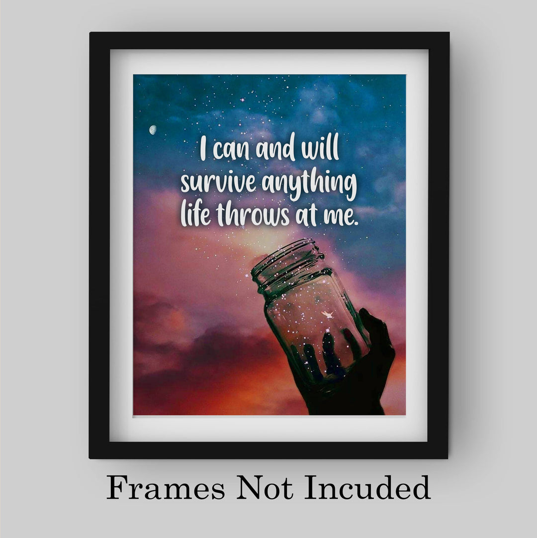 I Will Survive Anything Life Throws At Me-Motivational Quotes Wall Art -8 x 10" Starry Night in Jar Picture Print -Ready to Frame. Inspirational Decor for Home-Office-Classroom. Inspiring Reminder!