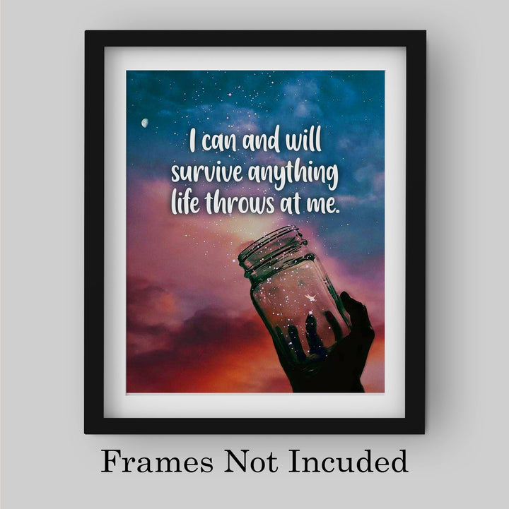 I Will Survive Anything Life Throws At Me-Motivational Quotes Wall Art -8 x 10" Starry Night in Jar Picture Print -Ready to Frame. Inspirational Decor for Home-Office-Classroom. Inspiring Reminder!