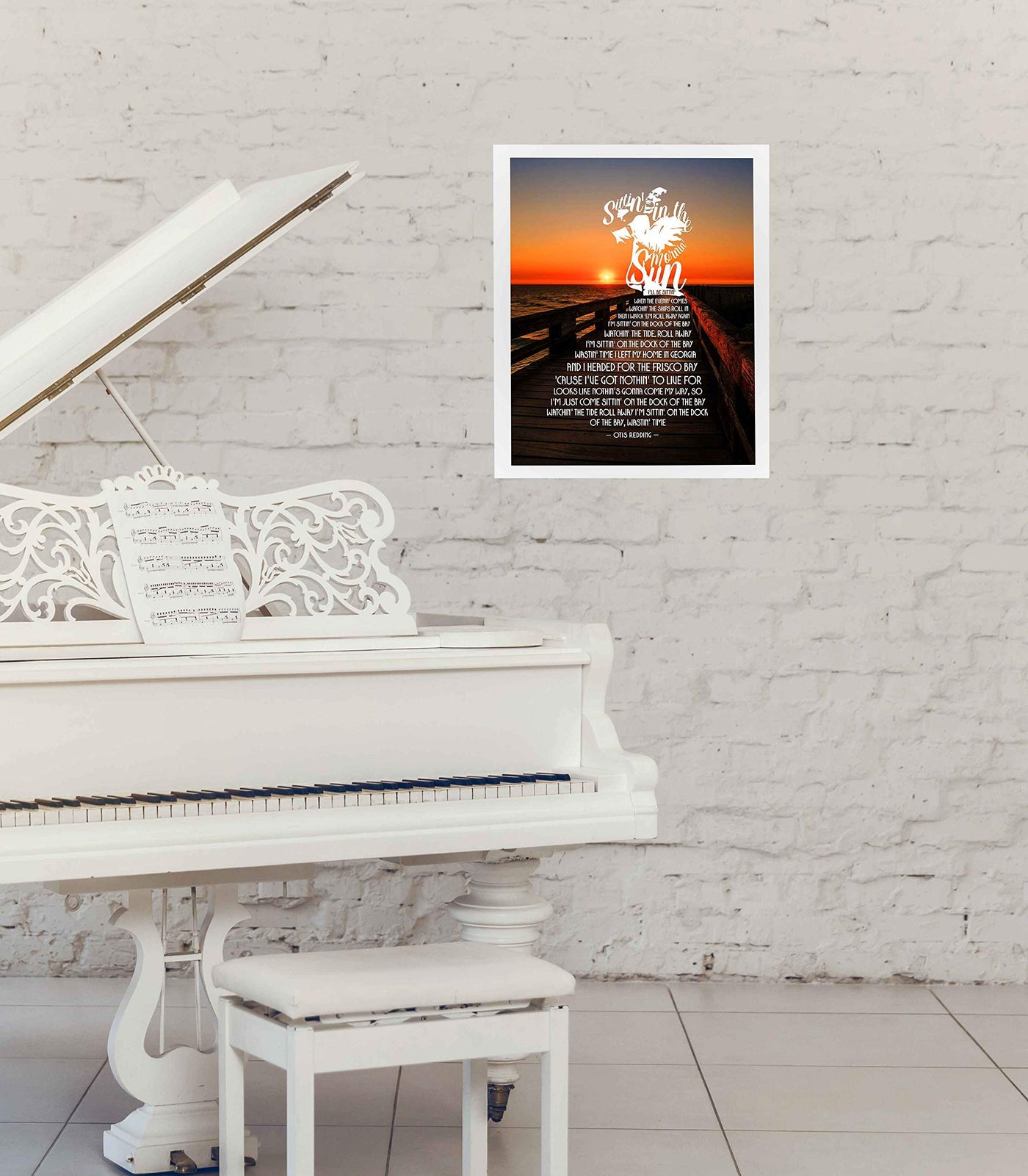 Otis Redding-"Sittin' On The Dock Of The Bay"-Song Lyrics Wall Art Sign-11 x 14" Lyrical Poster Print on Ocean Sunset Photo- Ready To Frame. Home-Beach House Decor. Perfect Gift for Soul Music Fans!