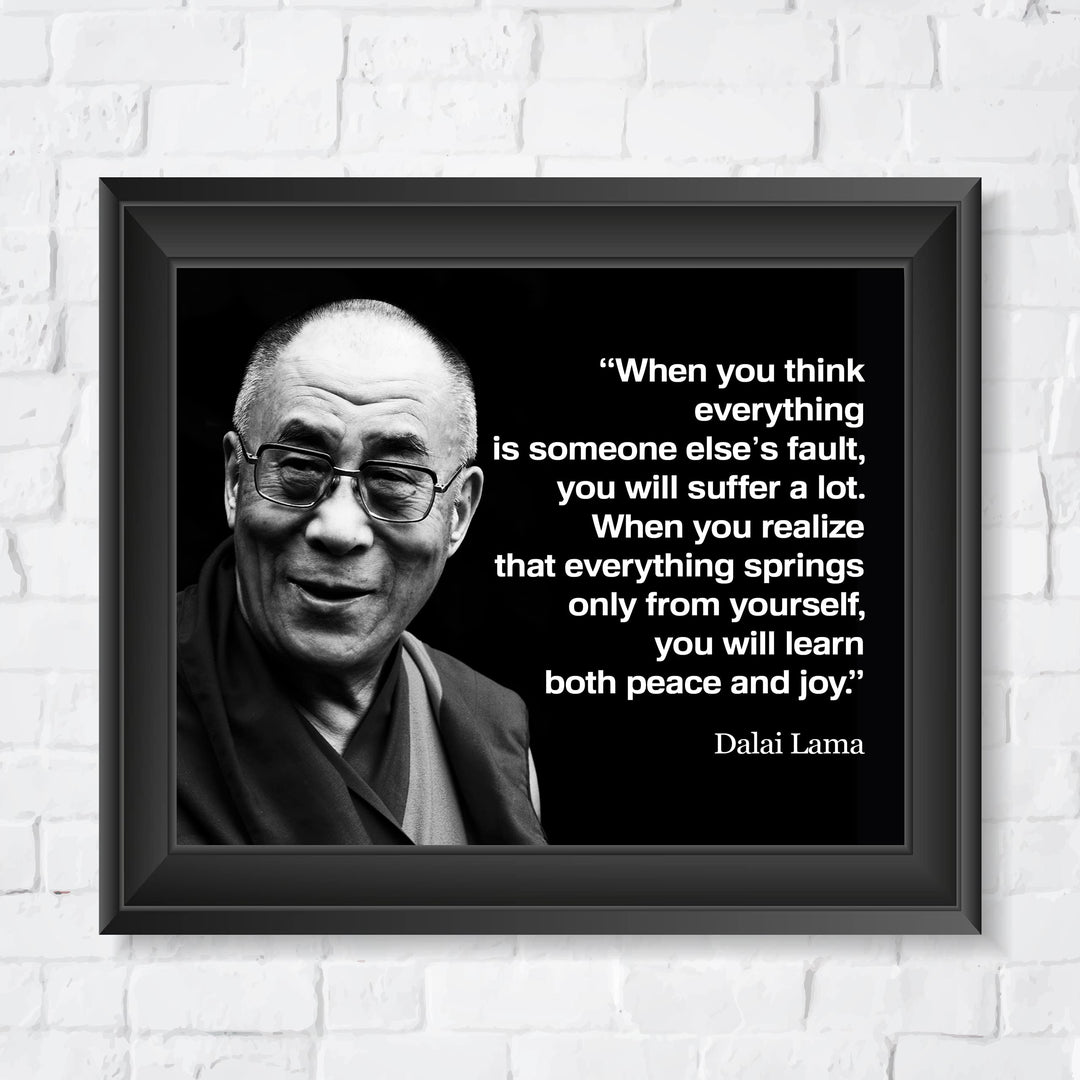 Dalai Lama-"You Will Learn Both Peace &amp; Joy"-Spiritual Quotes Wall Art -8 x 10" Typographic Portrait Print-Ready to Frame. Inspirational Home-Studio-Office-Zen Decor. Perfect Life Lesson for All!