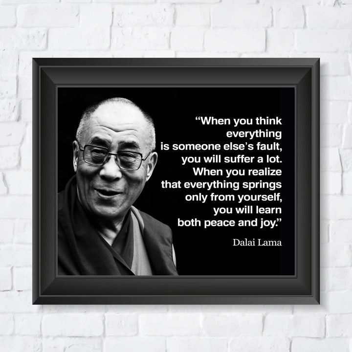 Dalai Lama-"You Will Learn Both Peace &amp; Joy"-Spiritual Quotes Wall Art -8 x 10" Typographic Portrait Print-Ready to Frame. Inspirational Home-Studio-Office-Zen Decor. Perfect Life Lesson for All!
