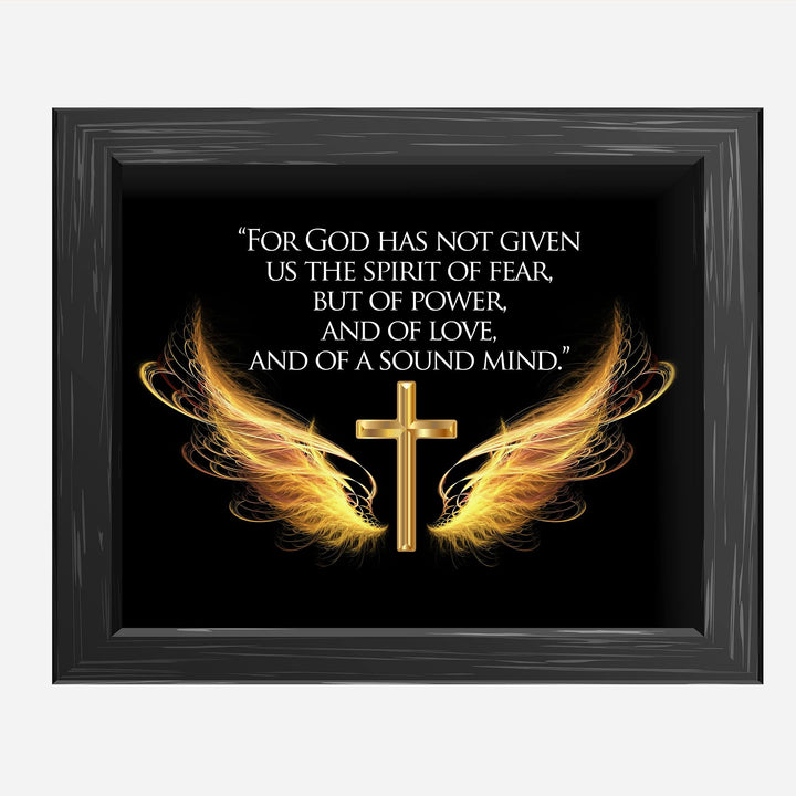 For God Has Given Us A Spirit of Power- 2 Timothy 1:7- Bible Verse Wall Art- 10 x 8" Scripture Wall Print w/Cross &amp; Angel Wings-Ready to Frame. Home-Office-Church Decor. Great Christian Gift!