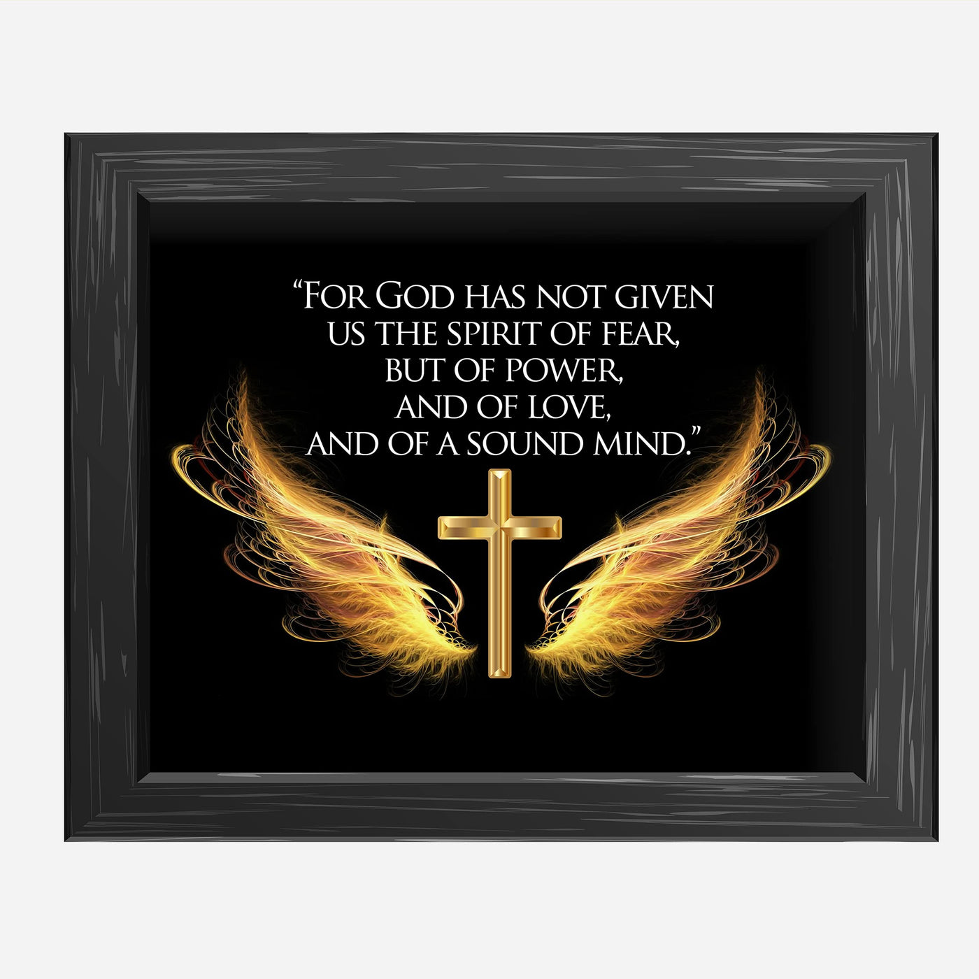 For God Has Given Us A Spirit of Power- 2 Timothy 1:7- Bible Verse Wall Art- 10 x 8" Scripture Wall Print w/Cross & Angel Wings-Ready to Frame. Home-Office-Church Decor. Great Christian Gift!