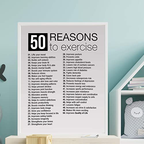 "50 Reasons to Exercise" Motivational Quotes Exercise Wall Sign -11 x 14"
