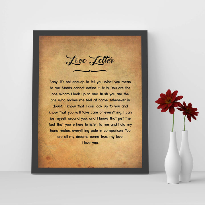 Love Letter- You Are My Everything- Wall Art Print-8 x 10" Wall Decor-Ready to Frame. Distressed Typographic Parchment Print for Home-Bedroom- Office Decor. Lifetime Gift For That Special Person.