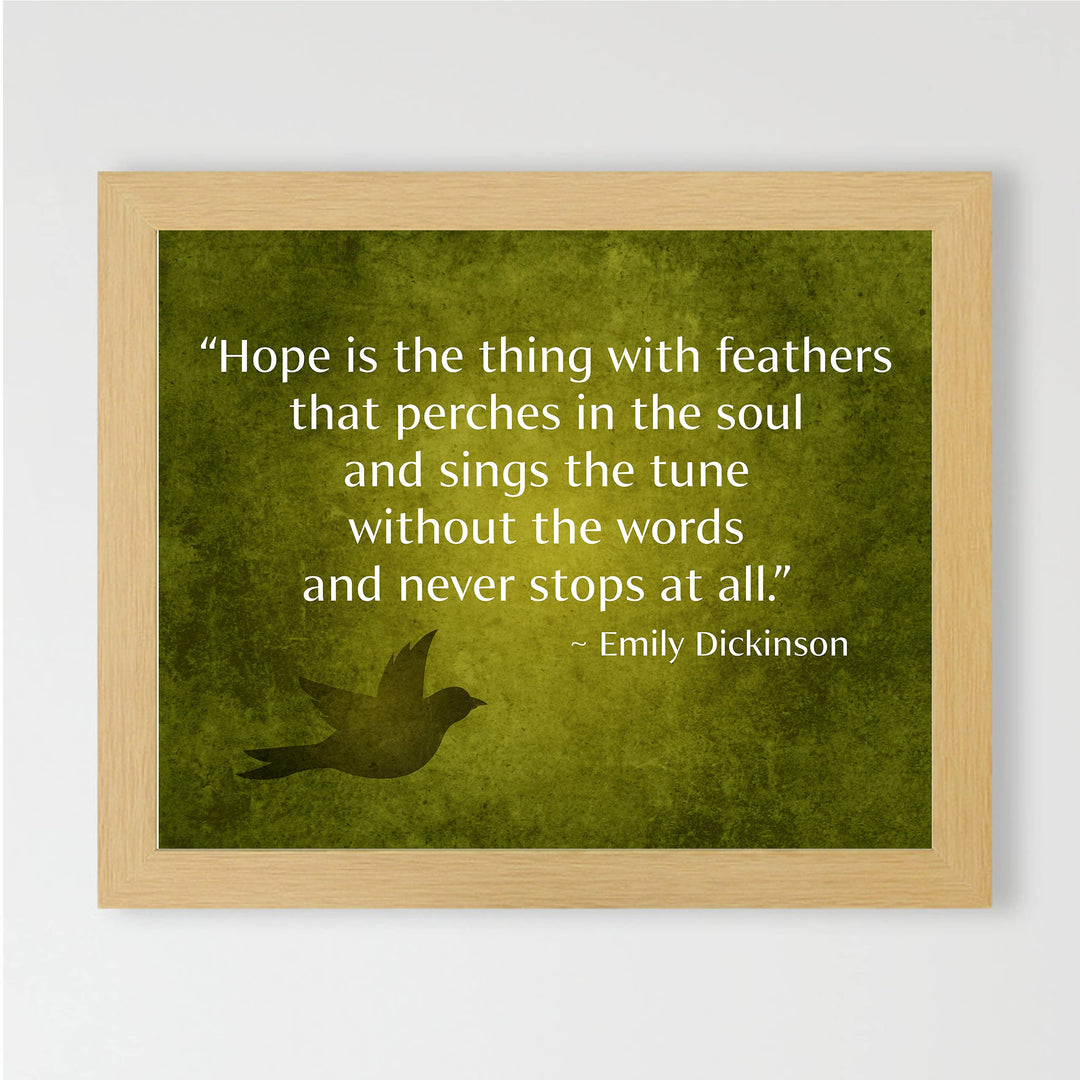 Hope Is the Thing With Feathers-Emily Dickinson Poetic Wall Art-10x8" Inspirational Poem Print w/Abstract Bird Image-Ready to Frame. Poetry Decor for Home-Office-Study-Library. Great Literary Gift!