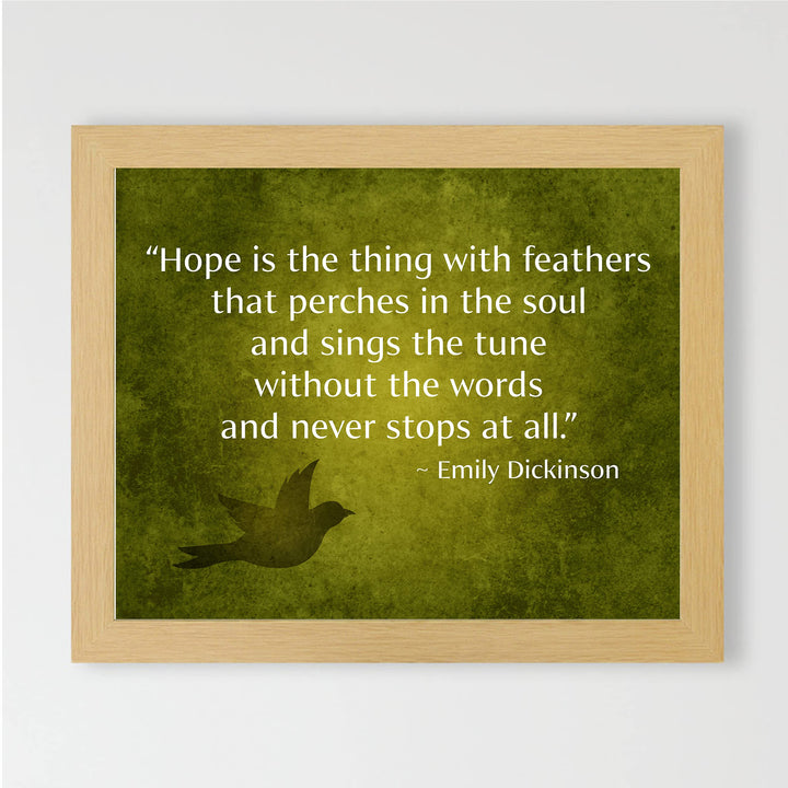 Hope Is the Thing With Feathers-Emily Dickinson Poetic Wall Art-10x8" Inspirational Poem Print w/Abstract Bird Image-Ready to Frame. Poetry Decor for Home-Office-Study-Library. Great Literary Gift!
