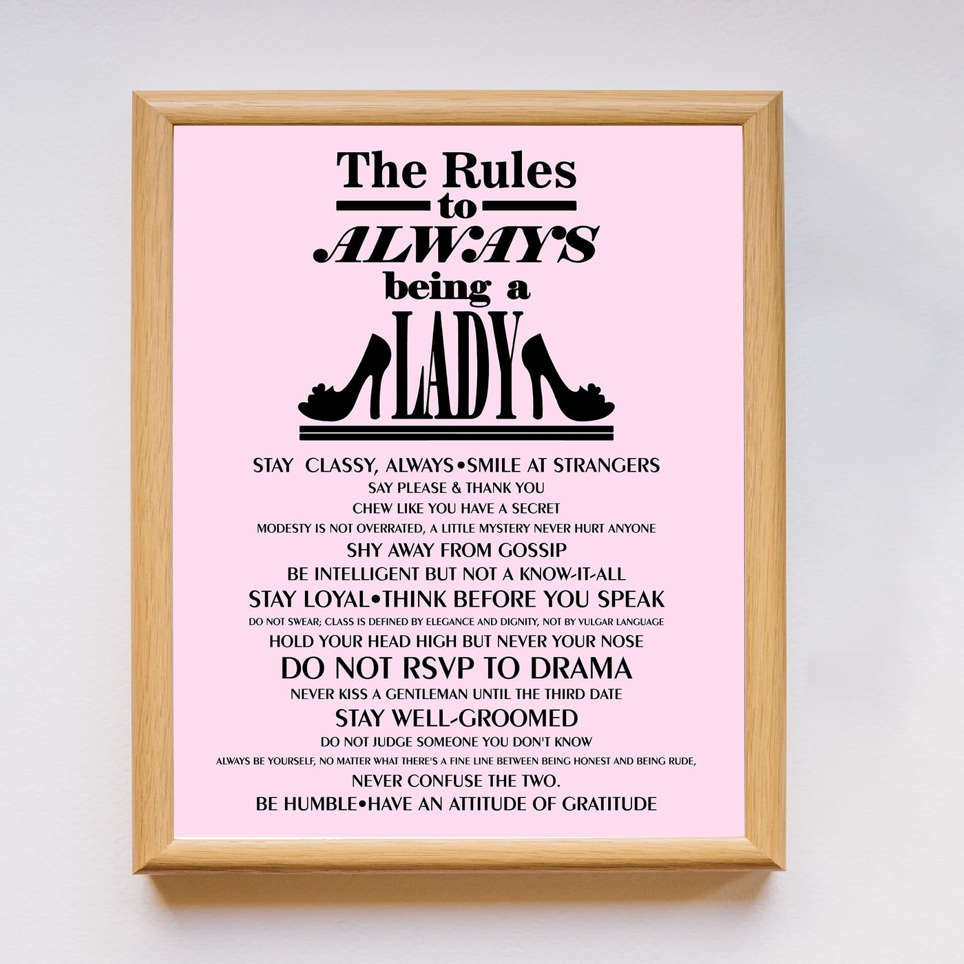 The Rules to Always Being a Lady Motivational Wall Art for Teen Girls -11 x 14" High Heels Poster Print -Ready to Frame. Inspirational Home-Office-Bedroom-Salon Decor. Great Advice for All Women!