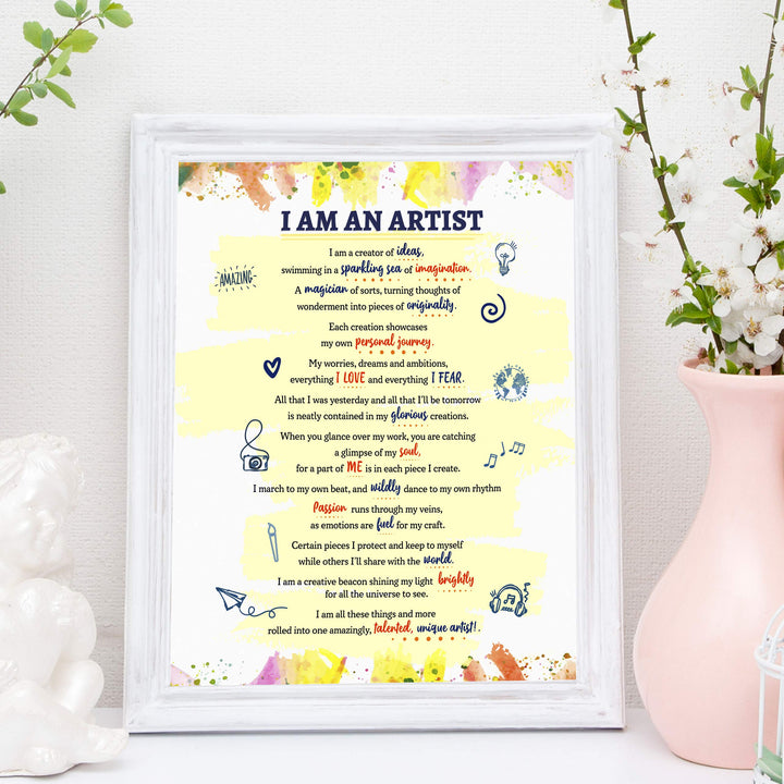 I Am An Artist-A Creator of Ideas Inspirational Quotes Wall Art Sign -11 x 14" Abstract Art Print -Ready to Frame. Home-Office-Studio-Dorm Decor. Perfect Classroom Sign! Great Gift for Artists!